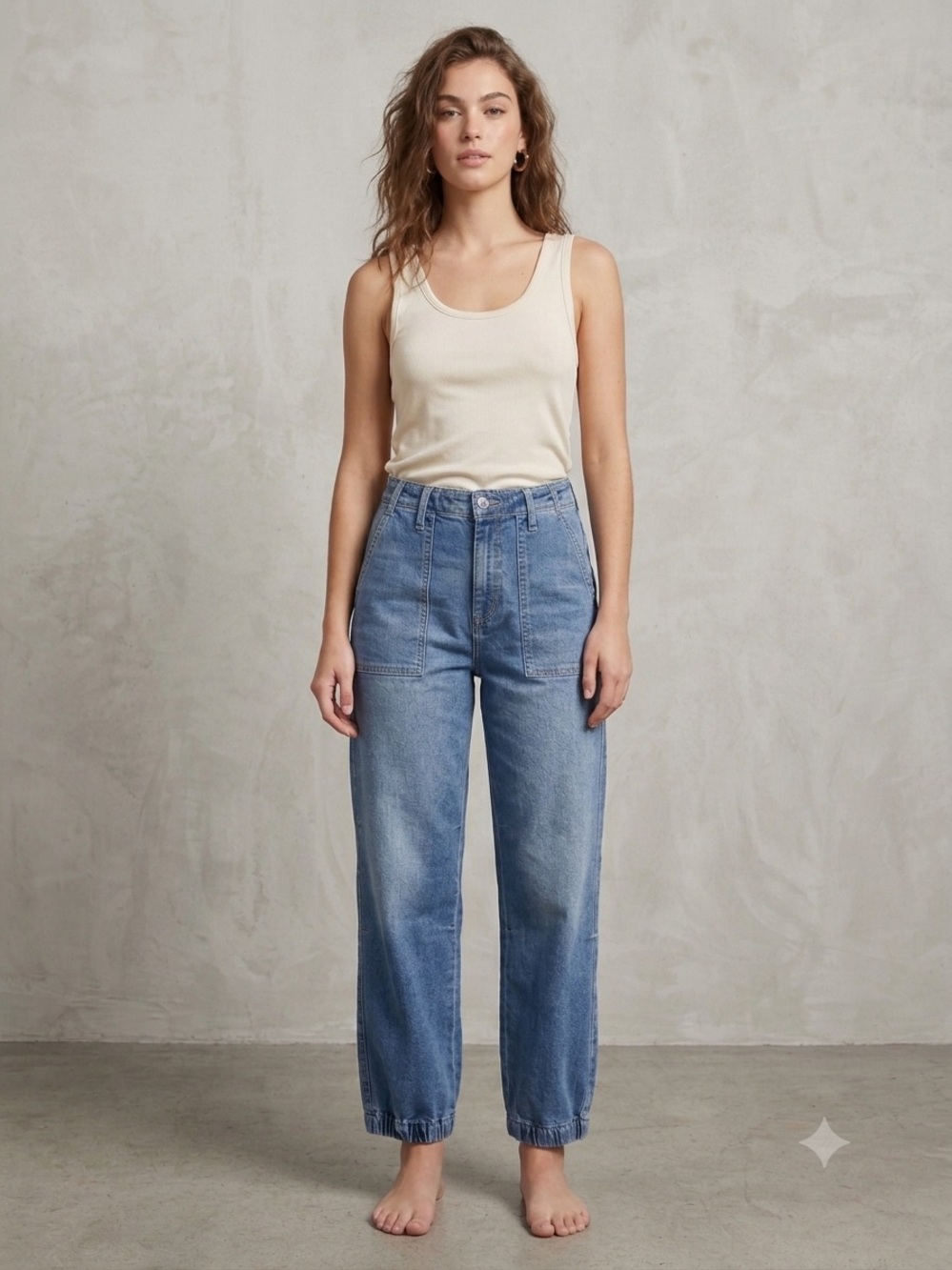 Risen Jeans High Rise Barrel Utility Denim Jogger 13x31